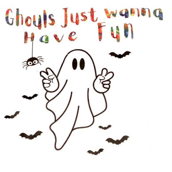 Ghouls Just Wanna Have Fun Graphic Tee Sz L Halloween Ghost Spider Bats 157M - Picture 2 of 8